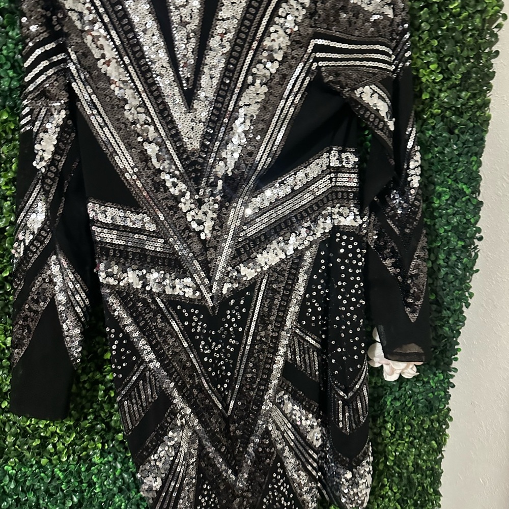 Express Black and Silver Sequin Long Sleeve Dress